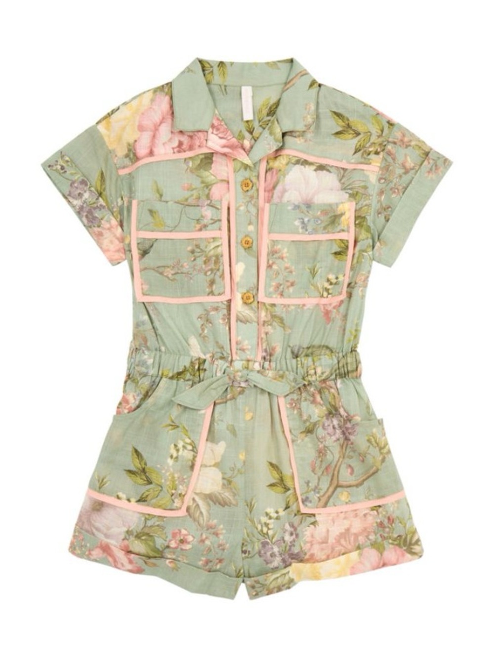 Zimmermann Floral Rosa Pocket Detail Playsuit Girls Kids Green Size 12